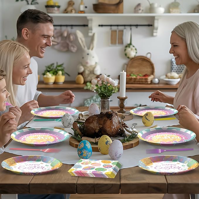 96 Pcs Easter Party Supplies Easter Plates and Napkins Set Colorful