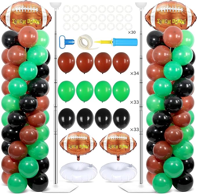 2 Sets Football Party Balloon Column Stand Kit With 102 Rugby Foil