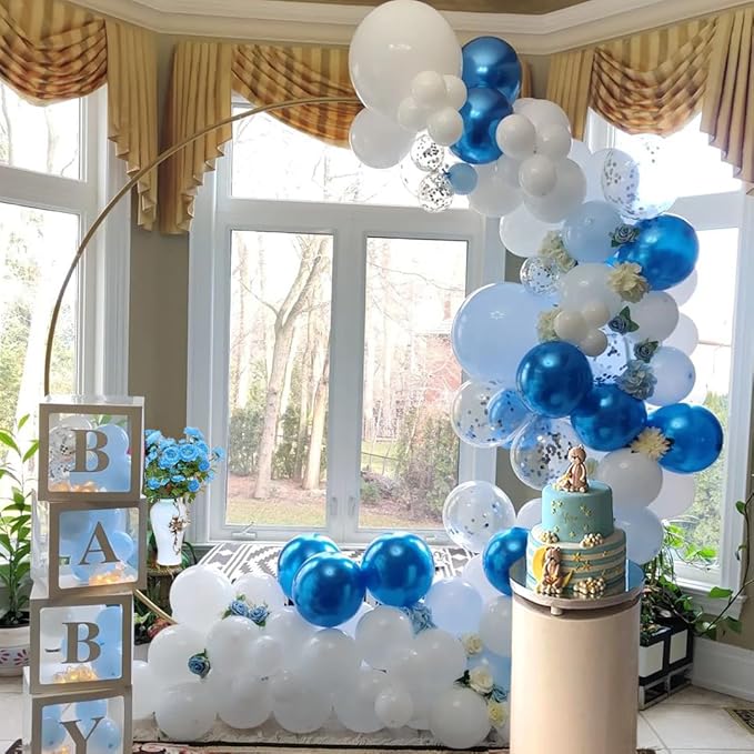 Blue White Balloons Set, 60 Pcs 12 Inch Metallic Chrome Blue Pearl