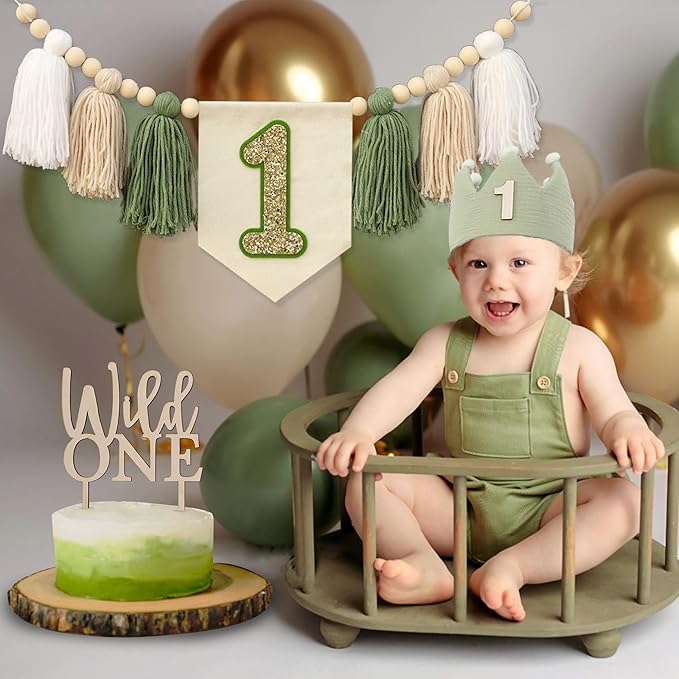 Wild One High Chair Banner for 1st Birthday Party Boy Decorations