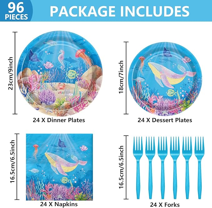 96PCS Under the Sea Party Decorations Ocean Sea Birthday Tableware
