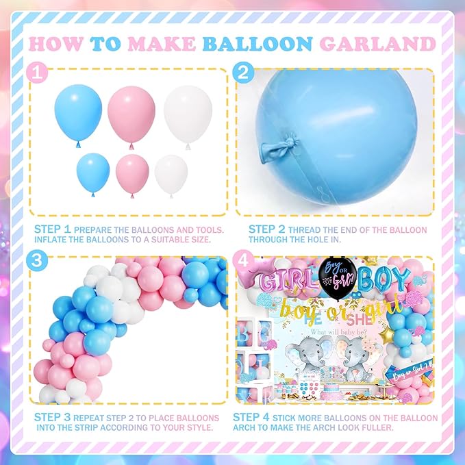 172 PCs Elephant Gender Reveal Decorations Hombae Boy or Girl Gender