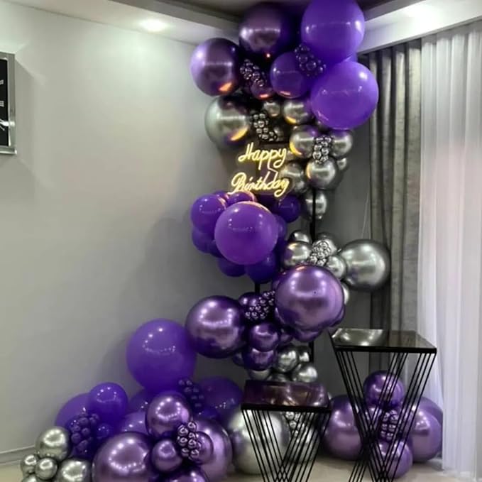 Purple Balloon Garland Arch Kit, 134PCS Purple and Silver Balloons