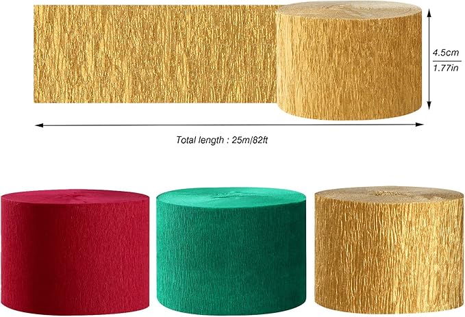 Red-Green Gold Party-Decorations Christmas Streamers - 9 Rolls New