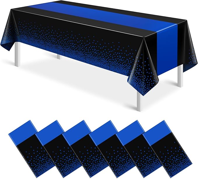 MASHAN 6Pcs Black and Blue Tablecloth Party Decorations,Plastic Black