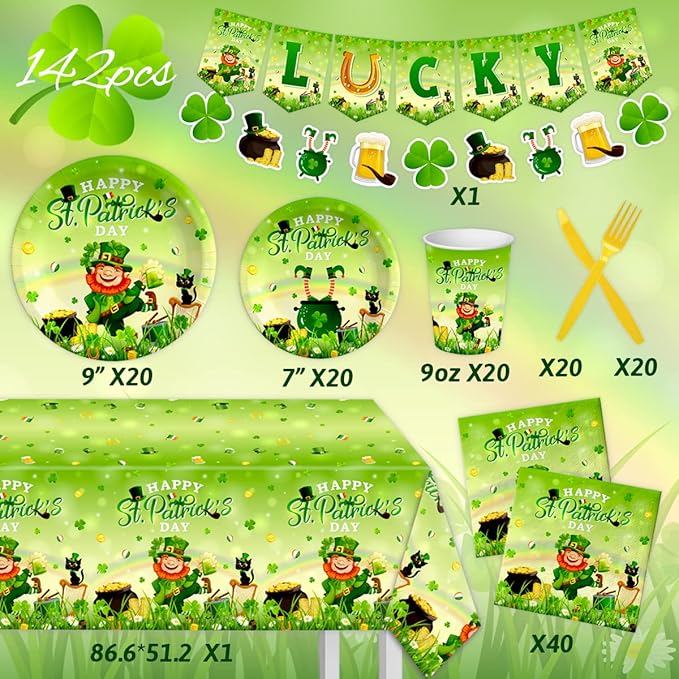 St Patricks Day Plates and Napkins 142Pcs St Patrick's Day Party