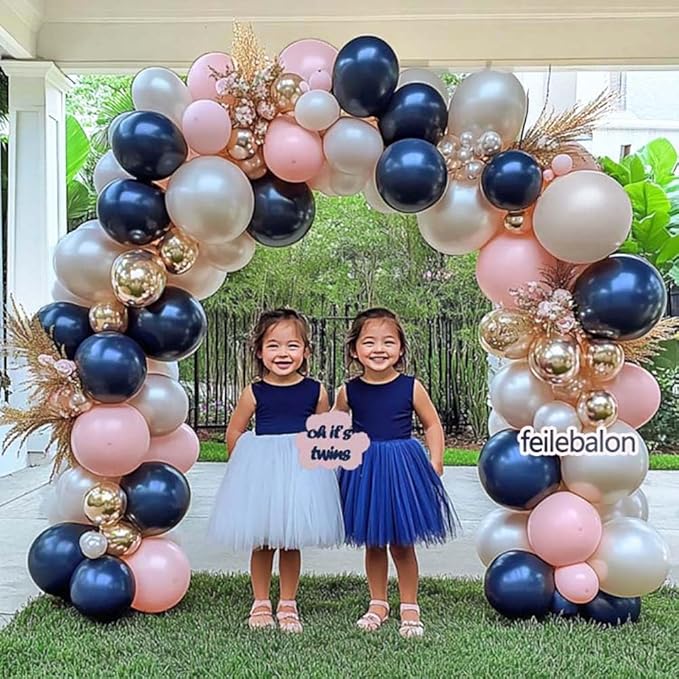 Navy Blue Pink Gold Balloon Arch Kit Double Stuffed Dark Blue Pastel