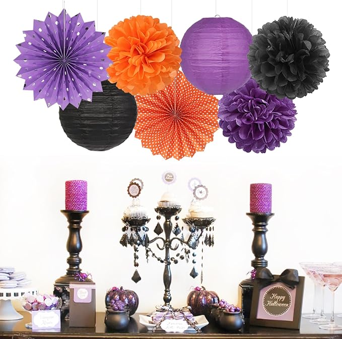 Black Orange Purple Halloween Party Decorations 20pcs Paper Lanterns
