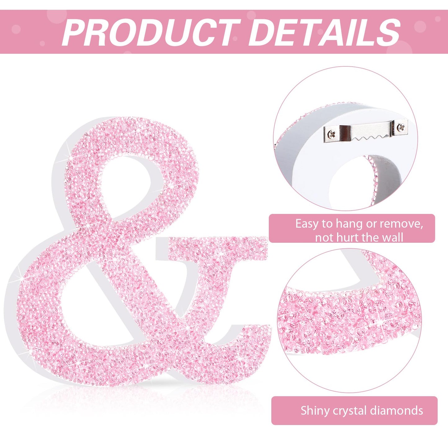 Qunclay Pink Crystal Diamond Letter Wall Decor, Glitter Wooden Bling