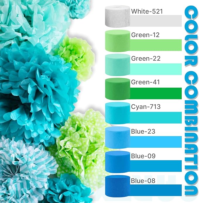 PartyWoo Mint Green Crepe Paper Streamers, 4 Rolls of 328ft for