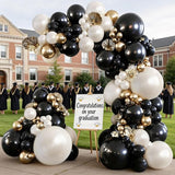 Black and Gold Balloon Arch Kit, Double Stuffed 129 Pcs Gold and