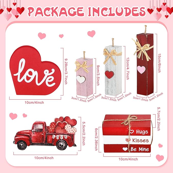 8Pcs Valentine's Day Decoration Wooden Valentines Table Centerpiece