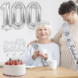 100th Birthday Decorations for Women Silver with 100th Birthday Sash