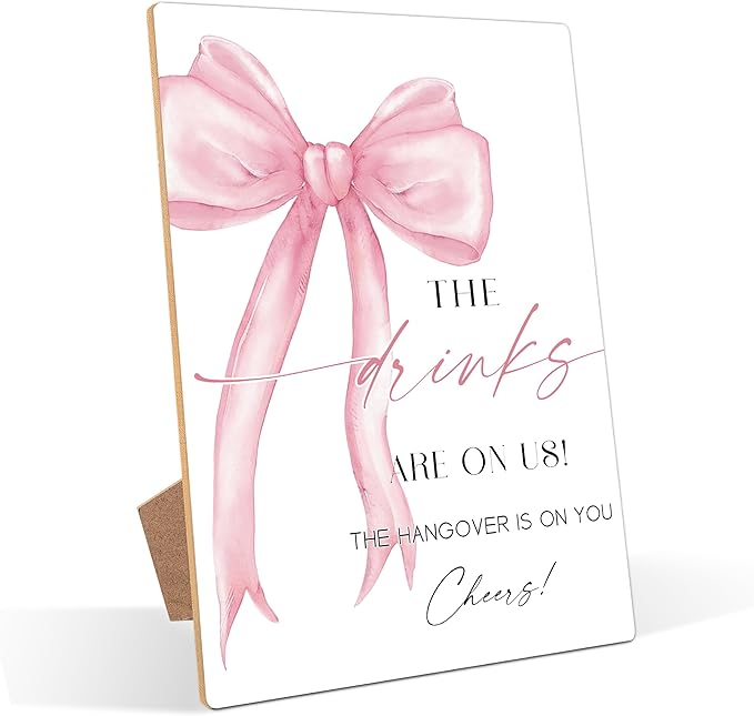 Pink Bow Theme Wooden Wedding Signs Drinks Please Help Yourself