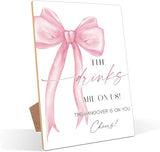Pink Bow Theme Wooden Wedding Signs Drinks Please Help Yourself