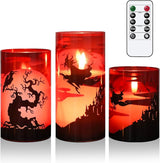 Halloween Flickering Candles with Witch Crow Raven Castle Decals Red