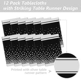 Black and Silver Tablecloth Party Decorations 12 Pack, Disposable