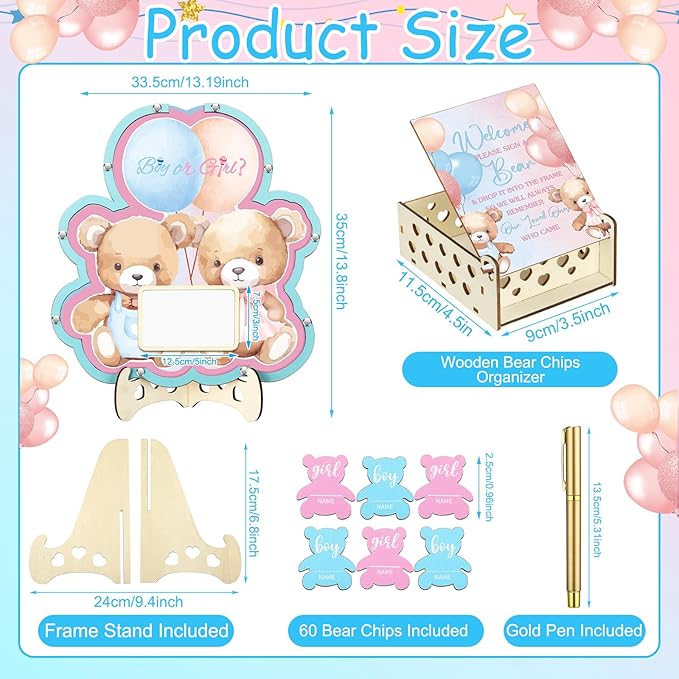 63 Bear Gender Reveal Baby Shower Guest Book Alternatives Set Baby