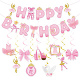 Zwiebeco Pink Gold Ballerina Happy Birthday Banner Bunting Hanging