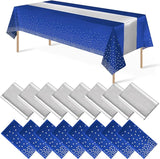 16Pack Disposable Plastic Tablecloths and Satin Table Runner Set Blue