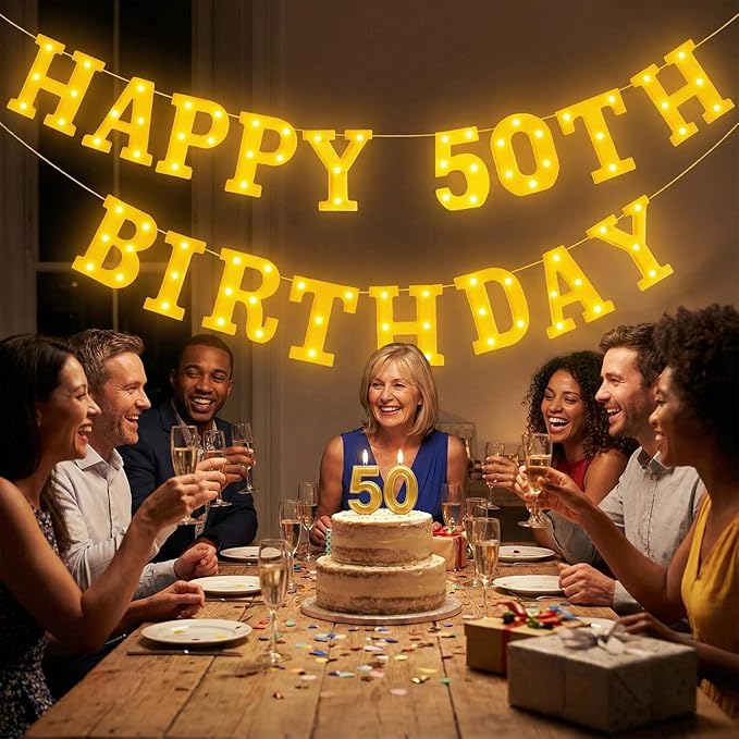 17 Pcs 50th Birthday Party Decoration Happy 50th Birthday Light up