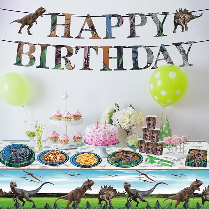 98PCS Dinosaur Birthday Party Supplies Dinosaur Party Tableware Set