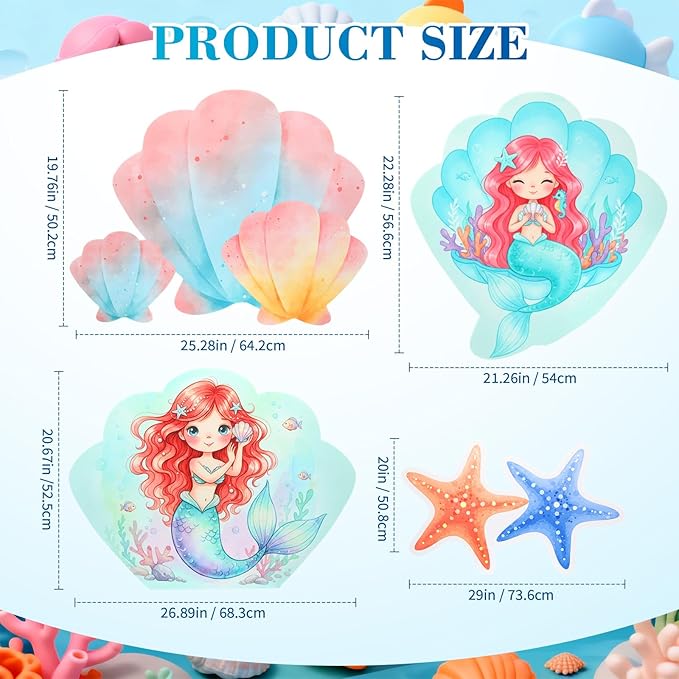 4 Pcs Large 22 x 30 Mermaid Cardboard Cutouts Mermaid under the sea