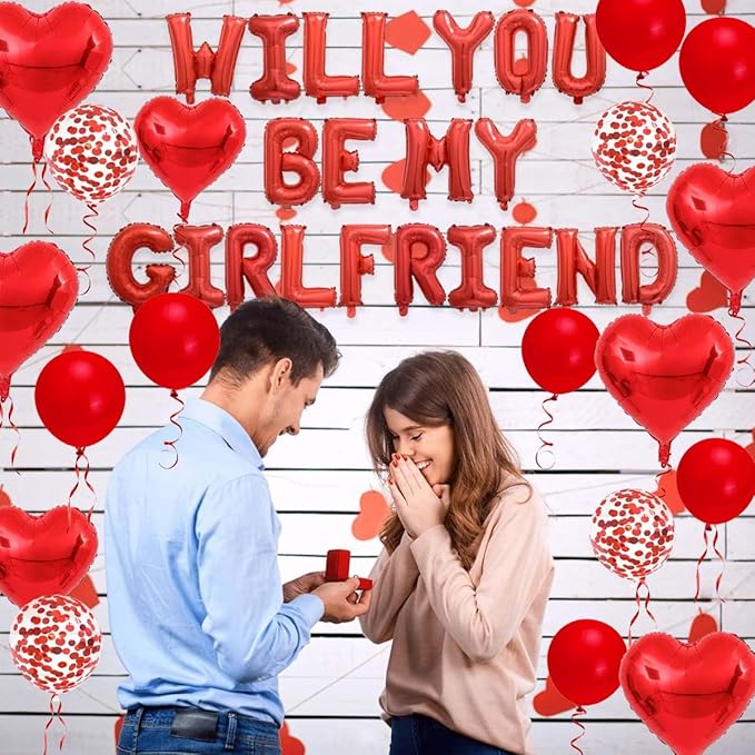 Letter Balloons - Will You Be My Girlfriend 18“ Red Heart Foil