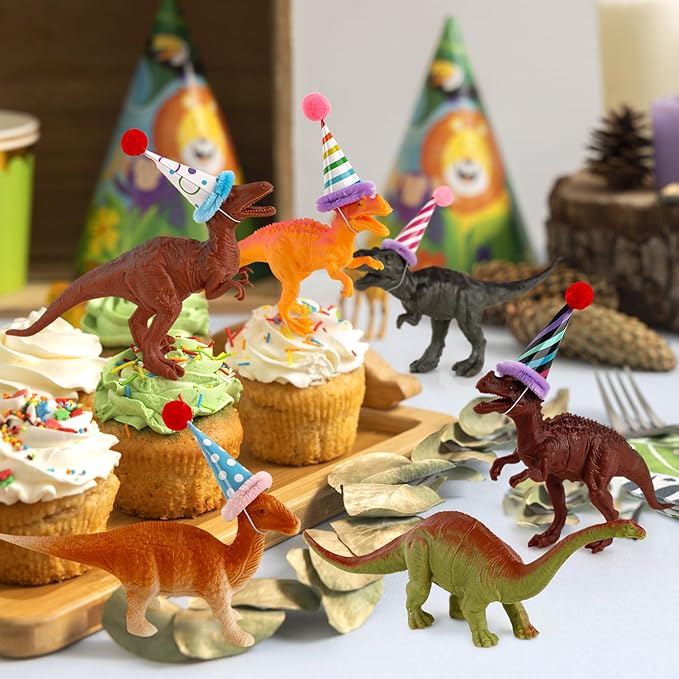 20Pcs Dinosaur Cake Decorations with Mini Birthday Party Hats