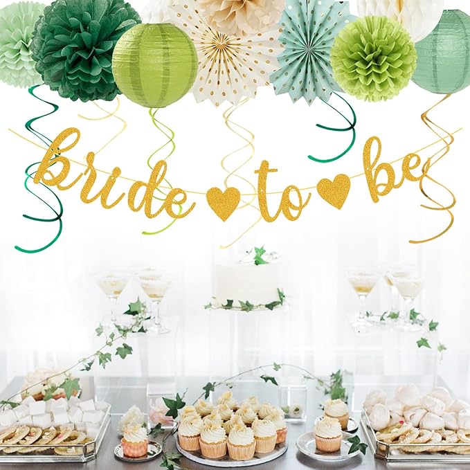 Sage Green Champagne Gold Bachelorette Party Decorations 21pcs Baby