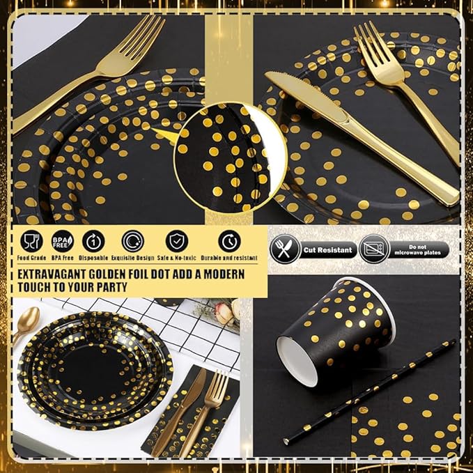 Gold and Black Party Decorations, 279Pcs Birthday Decorations Men