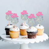 Cyodoos 24 Sparkling Disco Ball Cowboy Hat Cupcake Topper Western