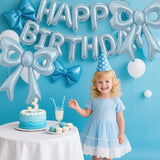 Blue Happy Birthday Balloons, 31”Huge Light Blue Bow Aluminum Foil