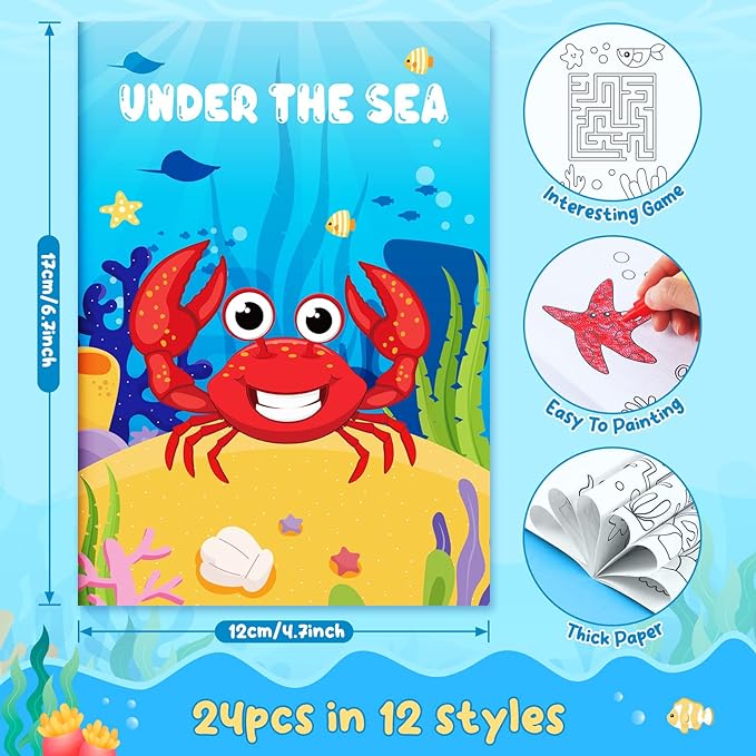24 Under the Sea Mini Coloring Books Kids with 24 Stacking Crayons