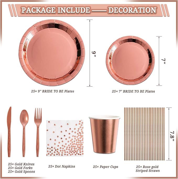 274 Pcs Rose Gold Bridal Shower Decorations Bachelorette Party
