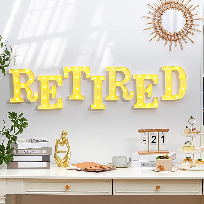 7 Pcs Retired Large LED Letter Sign LED Lights Battery Powered Table
