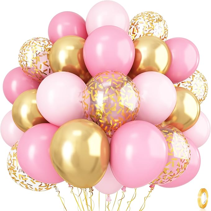Pink Gold Balloons Set 12 Inch Matte Pink Pastel Baby Pink Metallic
