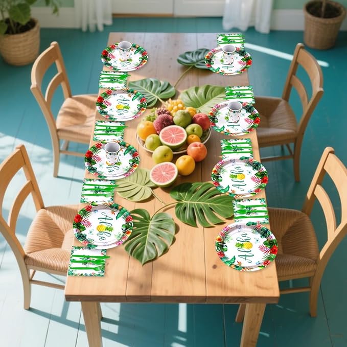 192 PCS Hawaiian Luau Party Decorations Tropical Paper Plates Cups