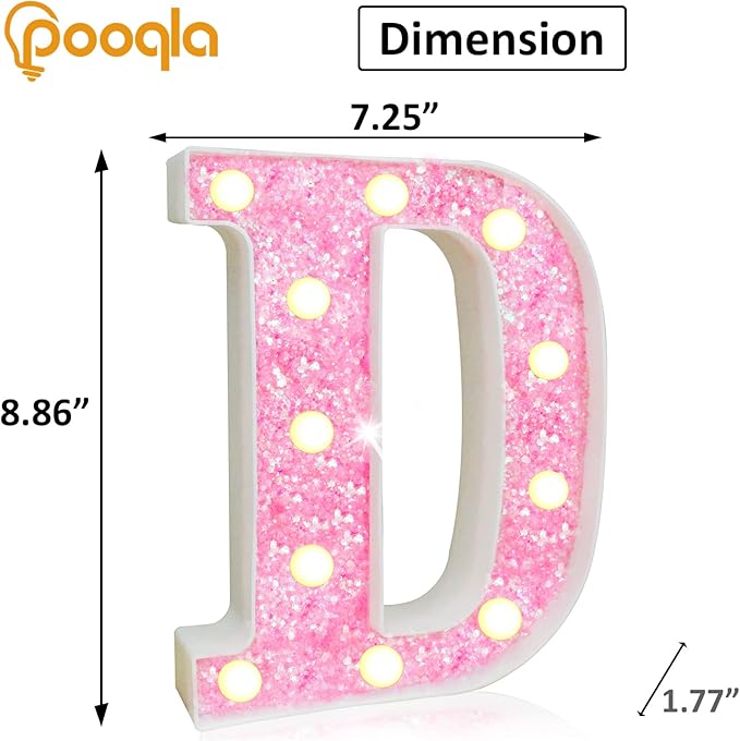 Pooqla LED Marquee Letter Lights, Light Up Pink Letters Glitter #9