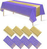 8Pack Disposable Plastic Tablecloths and Satin Table Runner Set