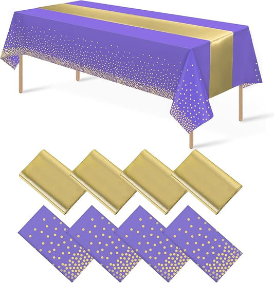 8Pack Disposable Plastic Tablecloths and Satin Table Runner Set