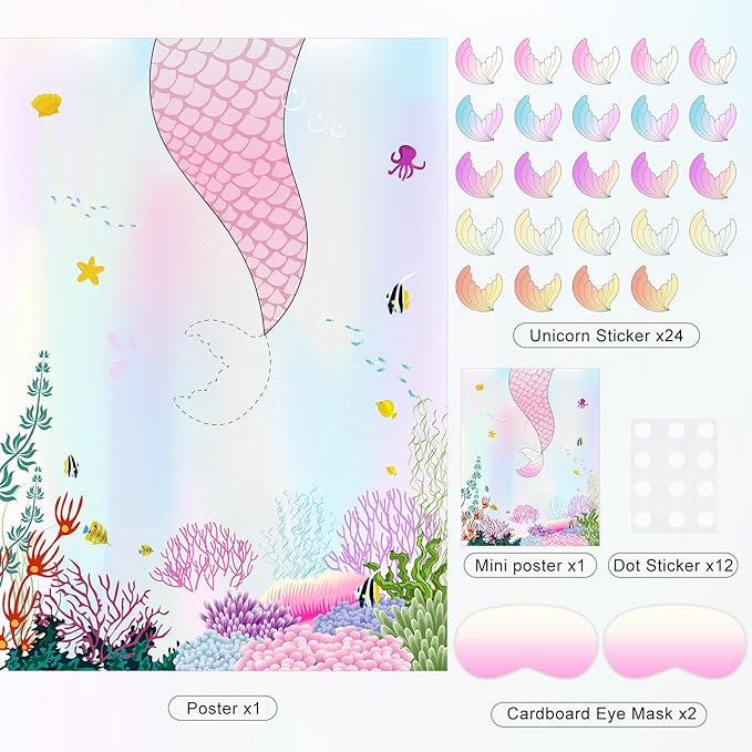 ASTARON Pin The Tail on The Mermaid Game for Birthday Party, Mermaid