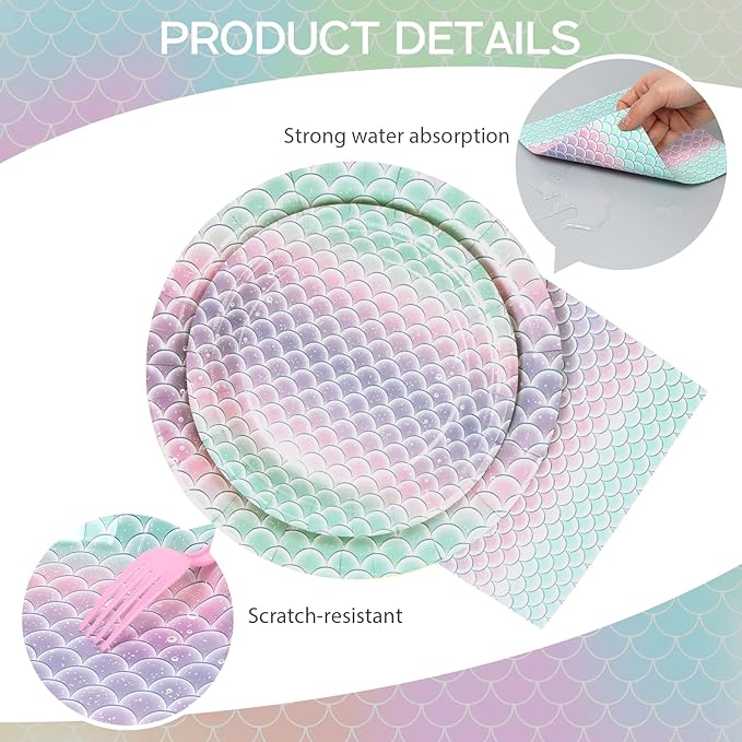 96Pcs Mermaid Plates Party Supplies Kpop Paper Plates and Napkins