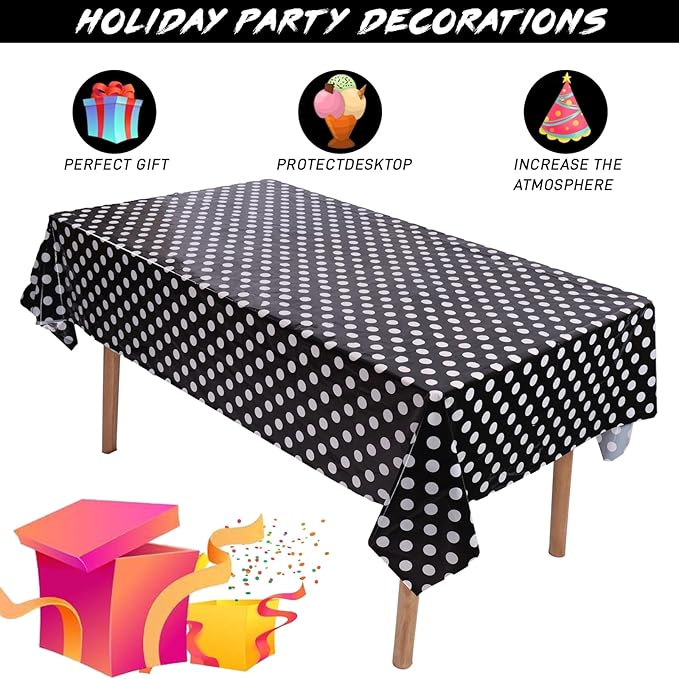 Kesfey 5 Packs Black and White Dots Table Cloth 54x108 Inch Black