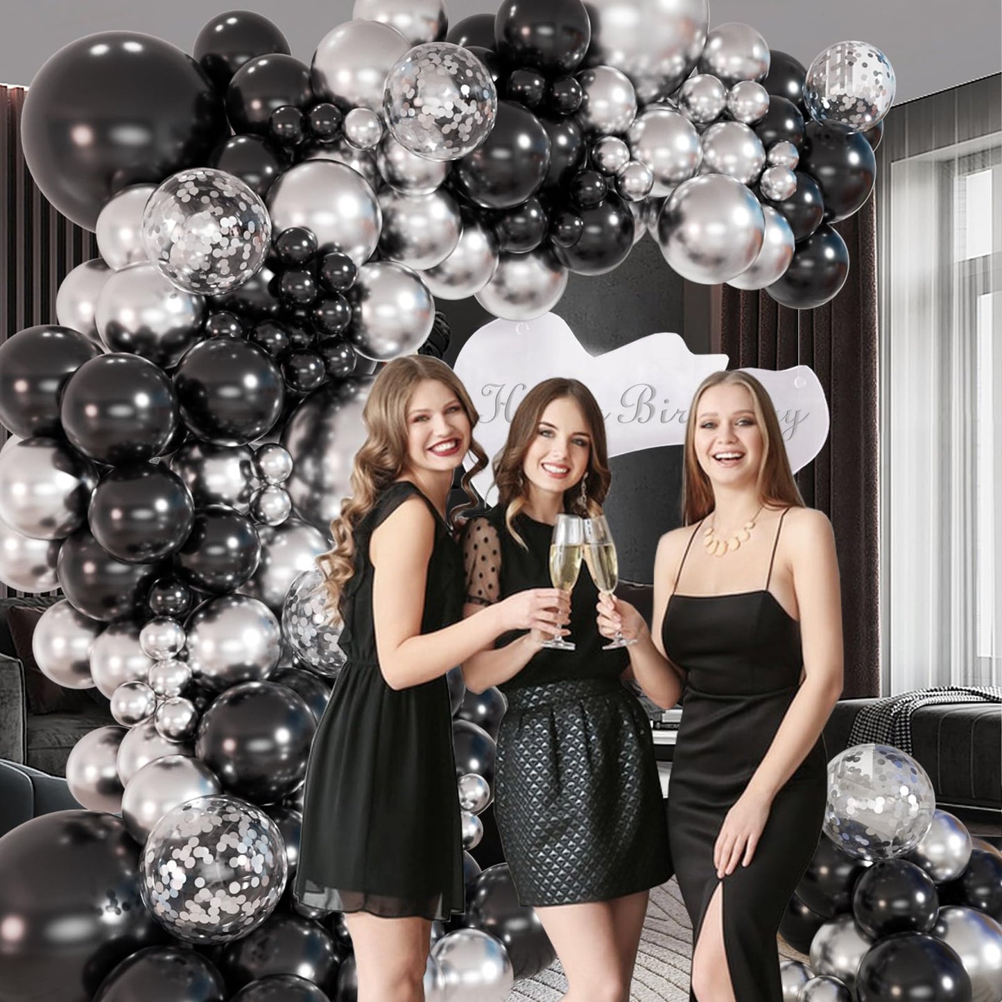 147pcs Black and Silver Balloons Garland Arch Kit, 18 12 10 5 inch