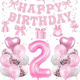 2nd Birthday Decorations for Baby Girls Pink Bow Coquette 2 Birthday