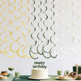 36Pcs Sage Green Gold Hanging Swirl Decorations Glitter Gold Olive