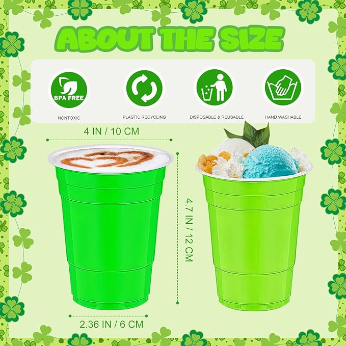 120 PCS st. patrick's Day Plastic Cups Green Disposable Plastic Cups