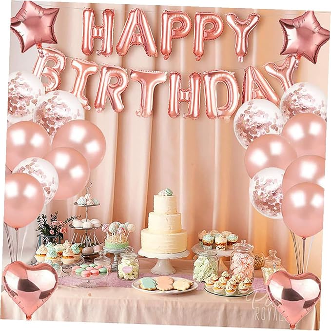 28pcs Rose Gold Birthday Balloons Set with Latex Foil and Sequin