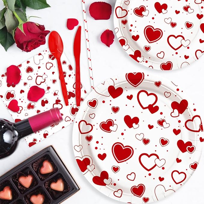 112 PCS Valentines Day Plates and Napkins Party Decorations Red